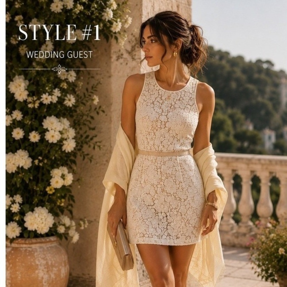 Zara Basic Cream Floral Lace Sleeveless Mini Dress Wedding Guest Bridal XS